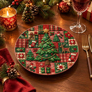 Christmas Decorative Charger Plate – Patchwork Gingham Tree - MintiHome