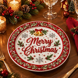 Christmas Decorative Charger Plate – Merry Christmas Script Snowflake - MintiHome