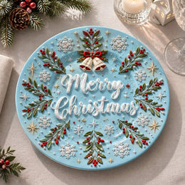 Christmas Decorative Charger Plate – Ice Blue Merry Christmas Bell - MintiHome