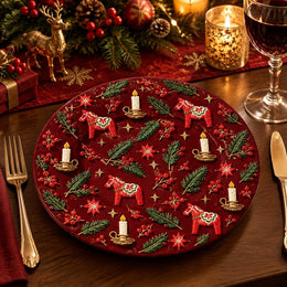 Christmas Decorative Charger Plate – Red Dala Horse Candle Field - MintiHome