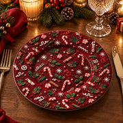 Christmas Decorative Charger Plate – Deep Red Candy Cane Field - MintiHome