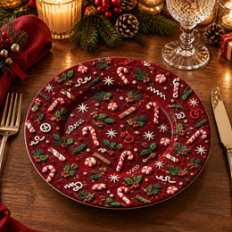 Christmas Decorative Charger Plate – Deep Red Candy Cane Field - MintiHome