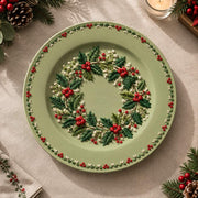 Christmas Decorative Charger Plate – Sage Holly Berry Wreath - MintiHome