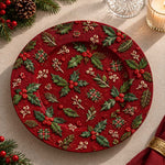 Christmas Decorative Charger Plate – Deep Red Holly Allover - MintiHome