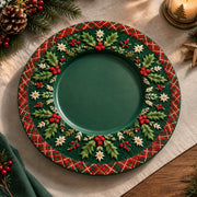 Christmas Decorative Charger Plate – Dark Green Berry Wreath Plaid - MintiHome