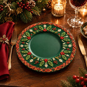 Christmas Decorative Charger Plate – Dark Green Berry Wreath Plaid - MintiHome