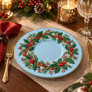 Christmas Decorative Charger Plate – Sky Blue Berry Cone Wreath - MintiHome