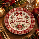 Christmas Decorative Charger Plate – Red Tartan Christmas Reindeer - MintiHome