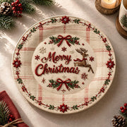 Christmas Decorative Charger Plate – Tan Tartan Merry Christmas Deer - MintiHome