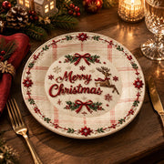 Christmas Decorative Charger Plate – Tan Tartan Merry Christmas Deer - MintiHome