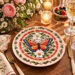 Easter Decorative Charger Plate – Pink Butterfly Daisy Medallion - MintiHome