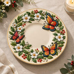 Easter Decorative Charger Plate – Cream Twin Butterfly Daisy Wreath - MintiHome