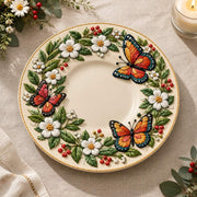 Easter Decorative Charger Plate – Cream Twin Butterfly Daisy Wreath - MintiHome