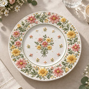 Easter Decorative Charger Plate – Cream Bouquet Meadow Allover - MintiHome