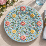 Easter Decorative Charger Plate – Light Blue Symmetric Floral Spray - MintiHome
