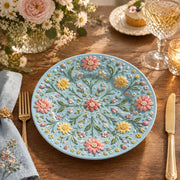 Easter Decorative Charger Plate – Light Blue Symmetric Floral Spray - MintiHome