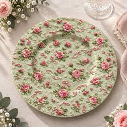 Easter Decorative Charger Plate – Sage Pink Rose Allover - MintiHome
