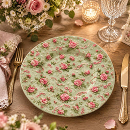 Easter Decorative Charger Plate – Sage Pink Rose Allover - MintiHome