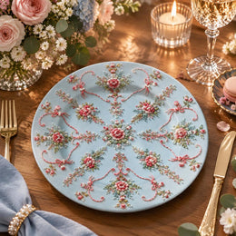 Easter Decorative Charger Plate – Ice Blue Radiating Floral Medallion - MintiHome