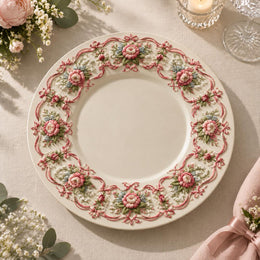 Easter Decorative Charger Plate – Cream Rose Scallop Swag Ring - MintiHome