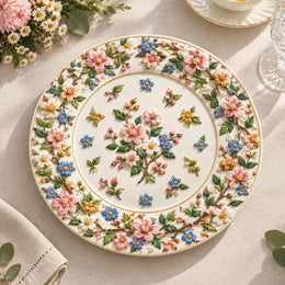 Easter Decorative Charger Plate – Cream Bouquet Medallion Meadow - MintiHome
