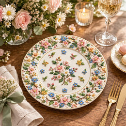 Easter Decorative Charger Plate – Cream Bouquet Medallion Meadow - MintiHome
