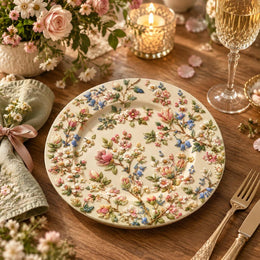 Easter Decorative Charger Plate – Cream Blossom Cornflower Allover - MintiHome