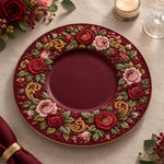 Daily Decorative Charger Plate – Burgundy Rose Scroll Medallion - MintiHome