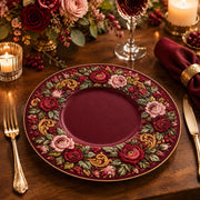 Daily Decorative Charger Plate – Burgundy Rose Scroll Medallion - MintiHome
