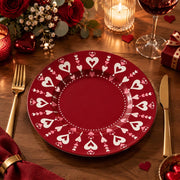 Valentine's Day Decorative Charger Plate – Deep Red Heart Chevron Ring - MintiHome