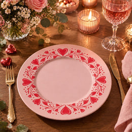 Valentine's Day Decorative Charger Plate – Pink Heart Scroll Border - MintiHome