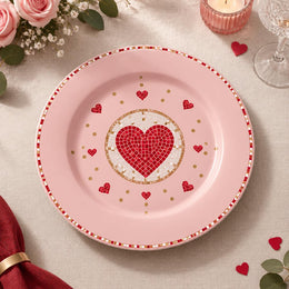 Valentine's Day Decorative Charger Plate – Pink Gold Lattice Heart - MintiHome