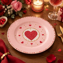 Valentine's Day Decorative Charger Plate – Pink Gold Lattice Heart - MintiHome