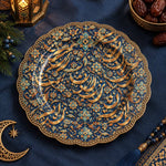 Ramadan Decorative Charger Plate – Navy Calligraphy Scroll Allover - MintiHome