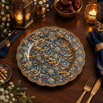 Ramadan Decorative Charger Plate – Navy Calligraphy Scroll Allover - MintiHome