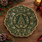 Christmas Decorative Charger Plate – Deep Green Gold Tree Medallion - MintiHome