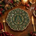 Christmas Decorative Charger Plate – Deep Green Gold Tree Medallion - MintiHome