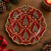 Christmas Decorative Charger Plate – Deep Red Green Tree Field - MintiHome