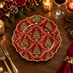 Christmas Decorative Charger Plate – Deep Red Green Tree Field - MintiHome
