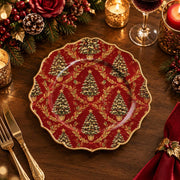 Christmas Decorative Charger Plate – Deep Red Green Tree Field - MintiHome