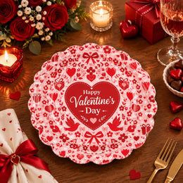 Valentine's Day Decorative Charger Plate – Red Valentine Heart Script - MintiHome