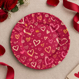 Valentine's Day Decorative Charger Plate – Berry Gold Heart Scatter - MintiHome