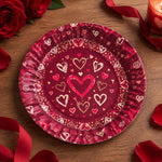 Valentine's Day Decorative Charger Plate – Deep Red Heart Sunburst - MintiHome