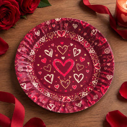Valentine's Day Decorative Charger Plate – Deep Red Heart Sunburst - MintiHome