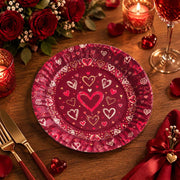 Valentine's Day Decorative Charger Plate – Deep Red Heart Sunburst - MintiHome