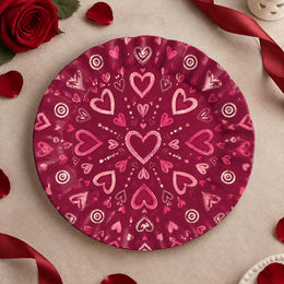 Valentine's Day Decorative Charger Plate – Burgundy Radiating Heart - MintiHome