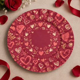 Valentine's Day Decorative Charger Plate – Burgundy Heart Frame Centre - MintiHome