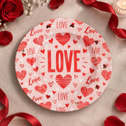 Valentine's Day Decorative Charger Plate – Cream Red Love Hearts - MintiHome