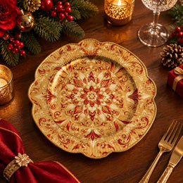 Christmas Decorative Charger Plate – Gold Red Mandala Medallion - MintiHome