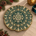Christmas Decorative Charger Plate – Teal Ivory Mandala Medallion - MintiHome
